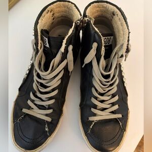Golden Goose Black High-Top Sneakers with Cream Laces